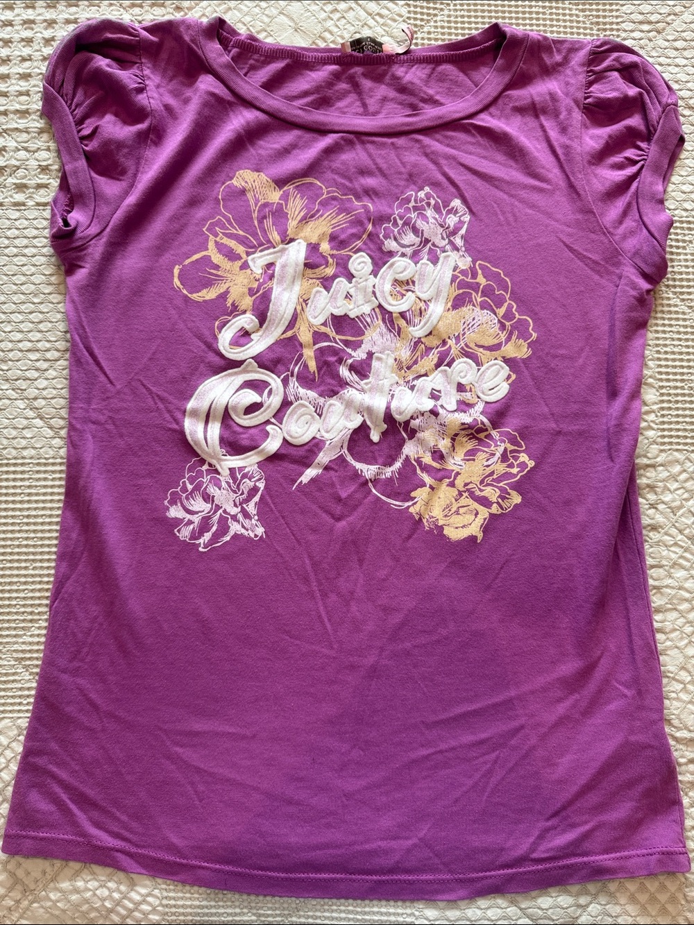 Juicy Couture Purple Floral Logo Puff Sleeve Tee